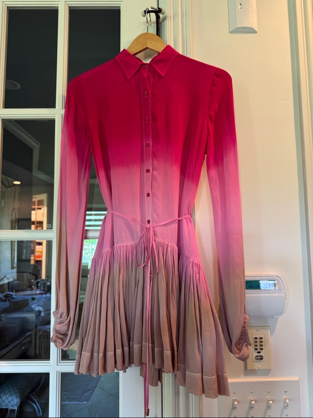 Karina Grimaldi Ombre Pink to Tan Long-Sleeve Pleated Shirt Dress